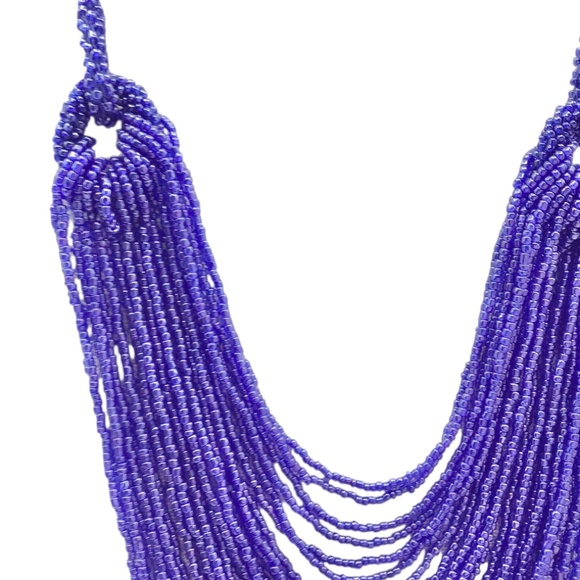 Purple Seed Bead Necklace, Boho Multi Strand Beaded Statement Necklace, Handmade - Picture 14 of 16
